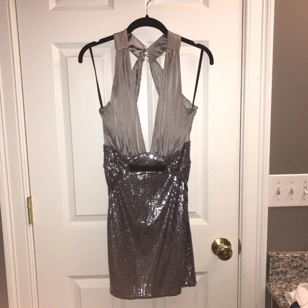 Bebe Silver Sequin Dress